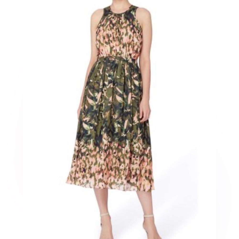 NWT Catherine Malandrino Alfie Midi Dress Tiki Palm Green and Pink Size 6 $148